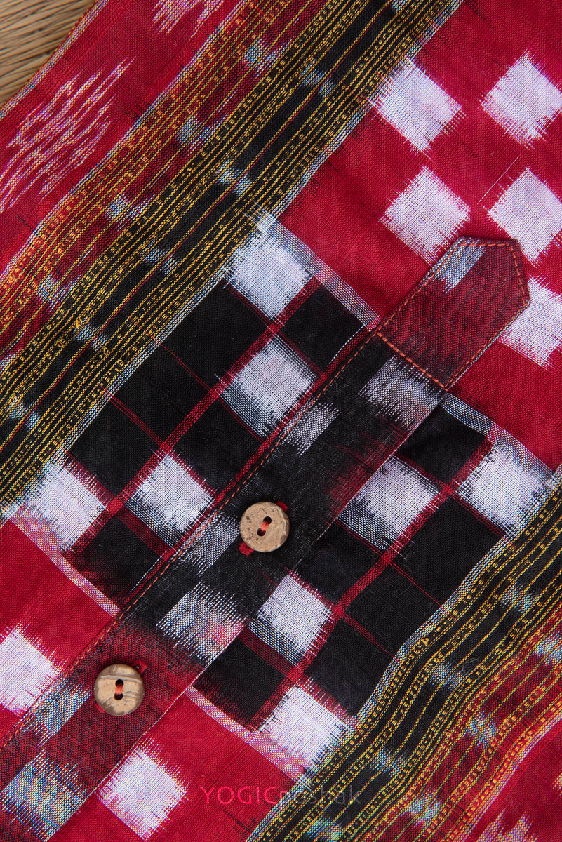 Red - Pochampally Ikat Cotton Men Long Kurta