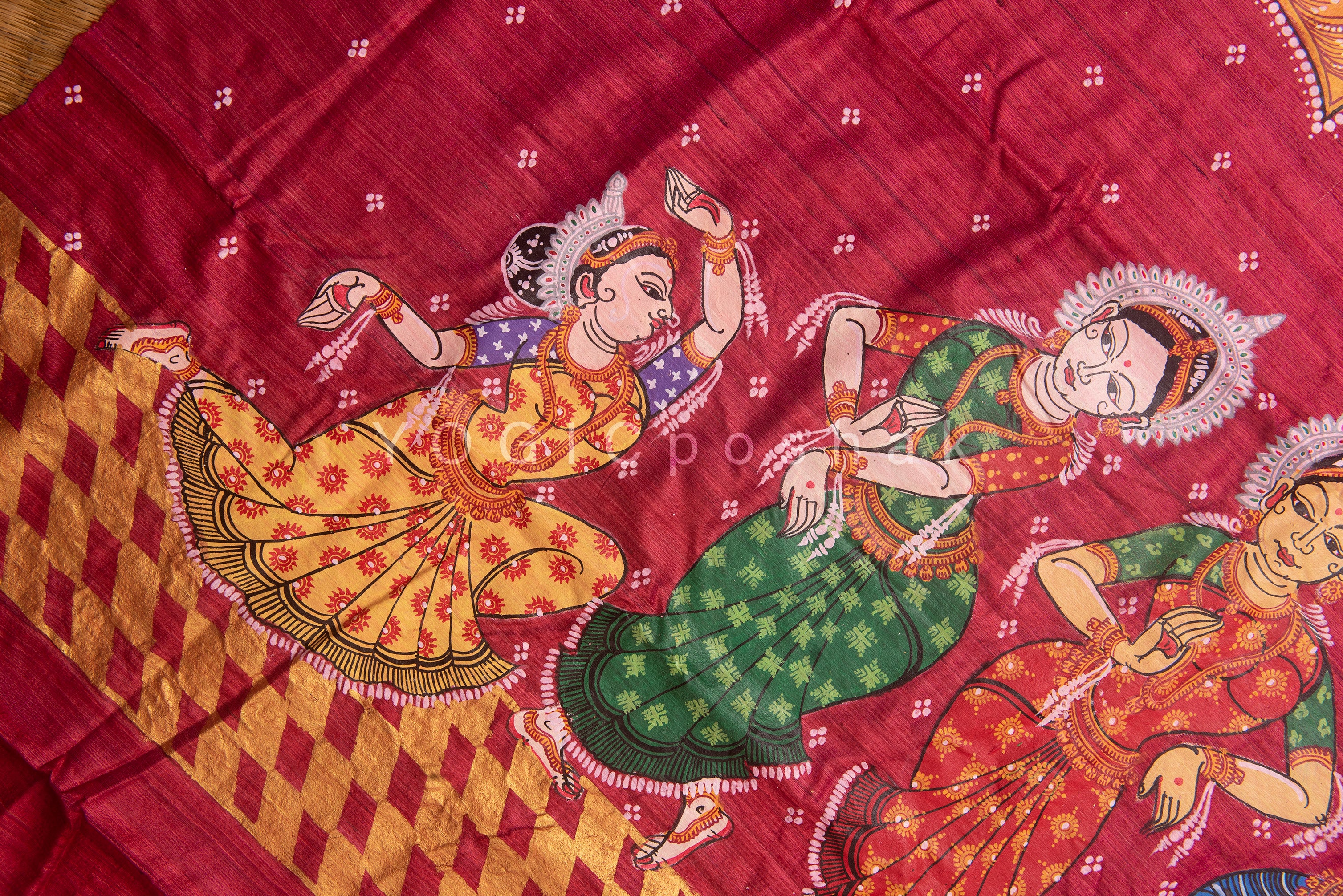 Odissi | Handcrafted pattachitra silk saree | natural tussar color