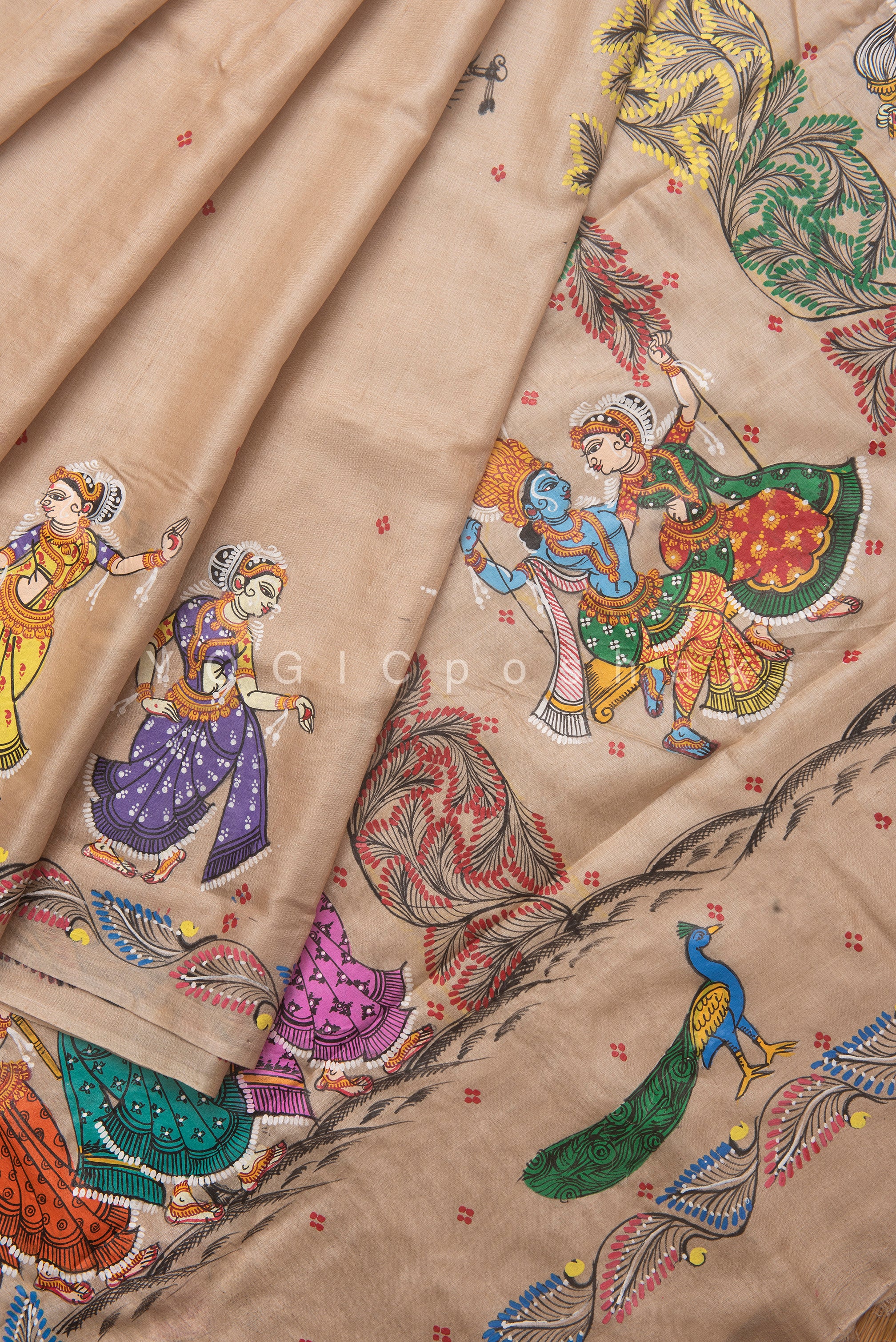 Sakhi | Handcrafted pattachitra silk saree | natural tussar color