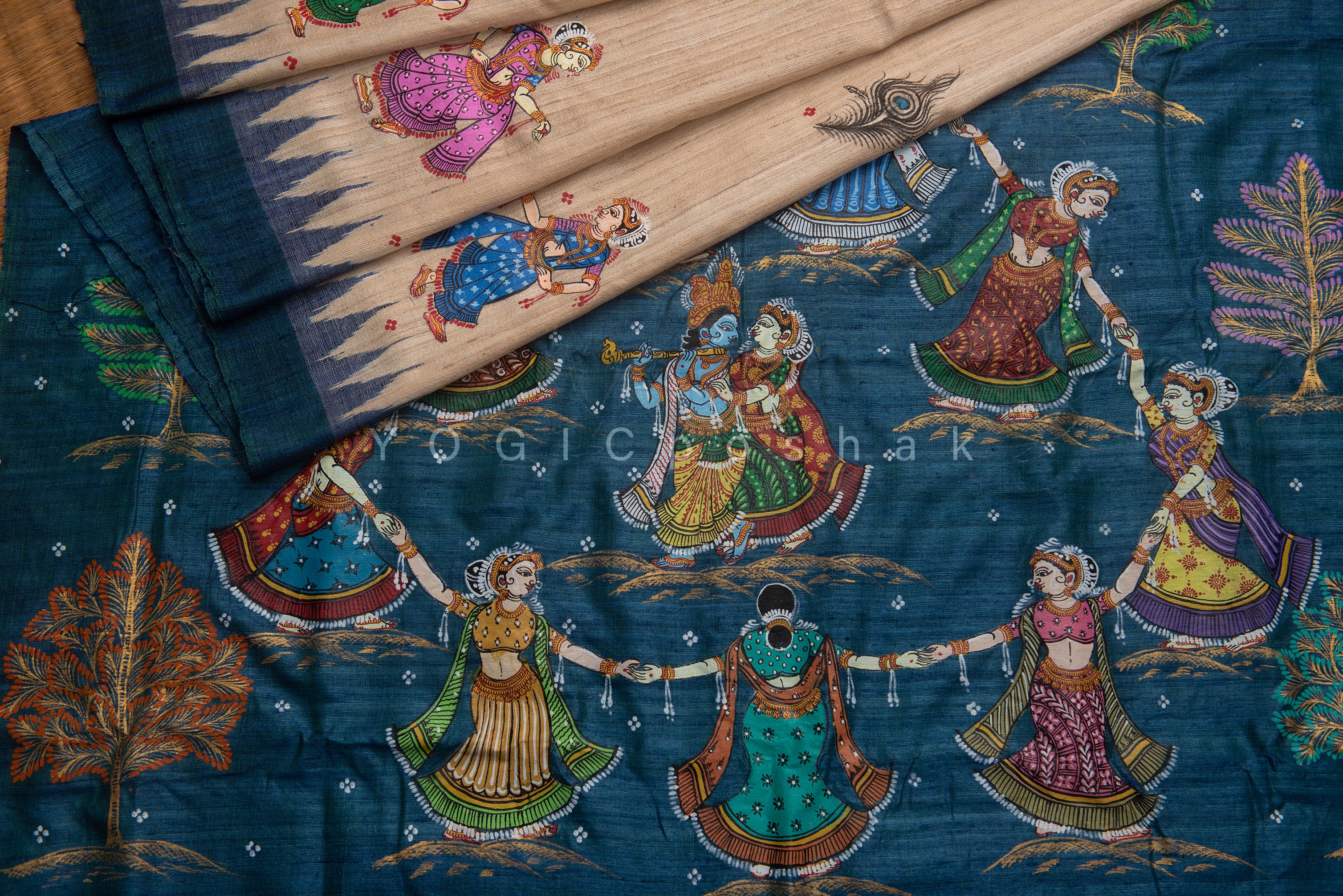 Sakhi | Handcrafted pattachitra silk saree | natural tussar color