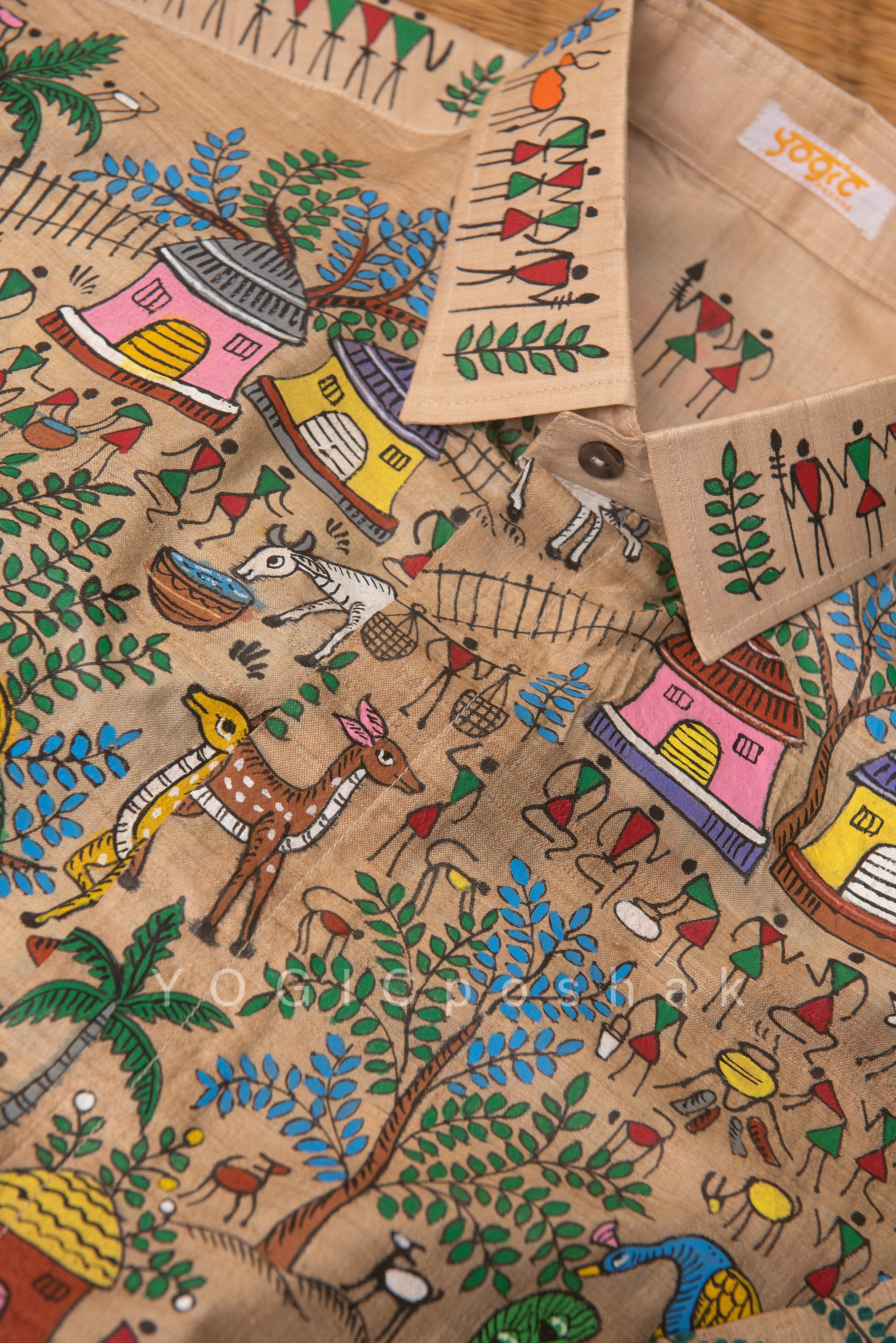 Handcrafted Saura tribal art Shirt | tusar silk | made to measure