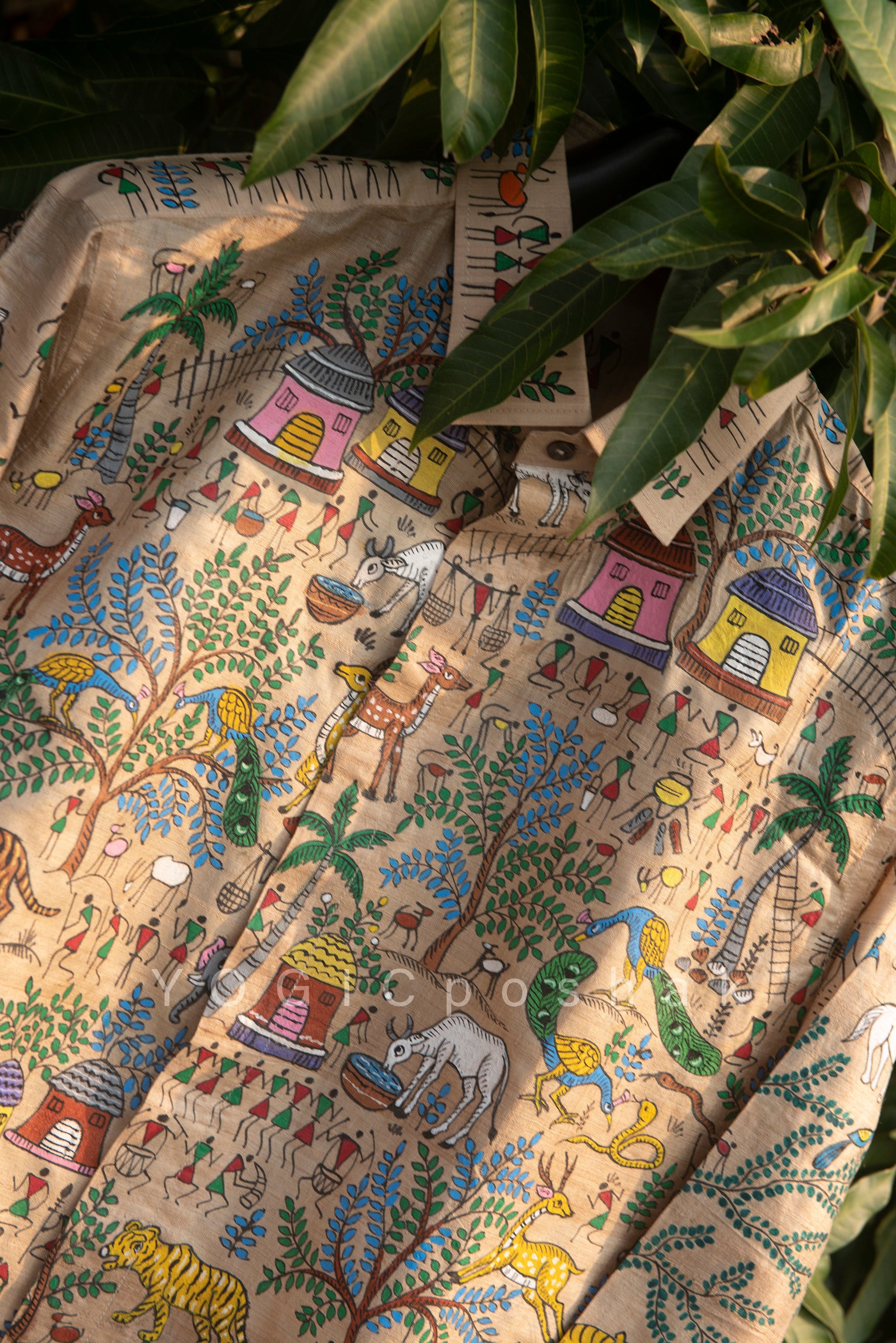 Handcrafted Saura tribal art Shirt | tusar silk | made to measure