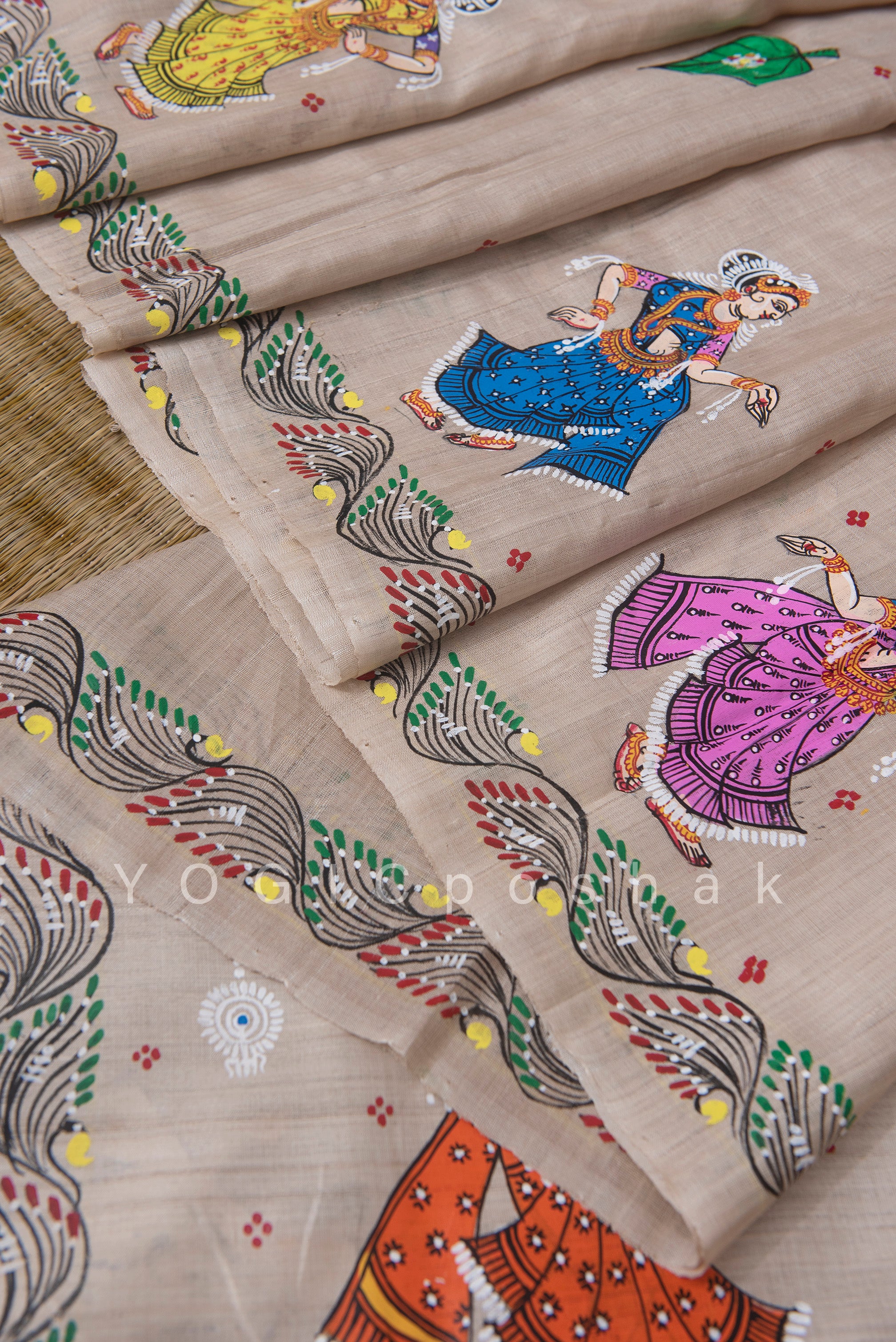 Raja Mauja | handcrafted pattachitra silk saree | natural tussar color