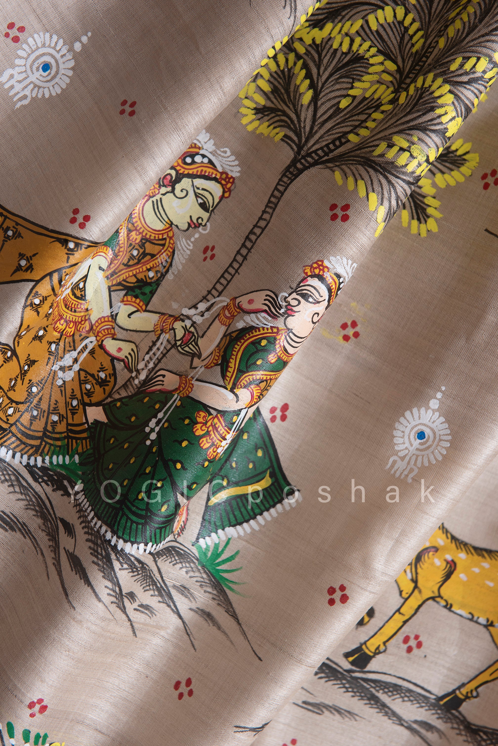 Raja Mauja | handcrafted pattachitra silk saree | natural tussar color