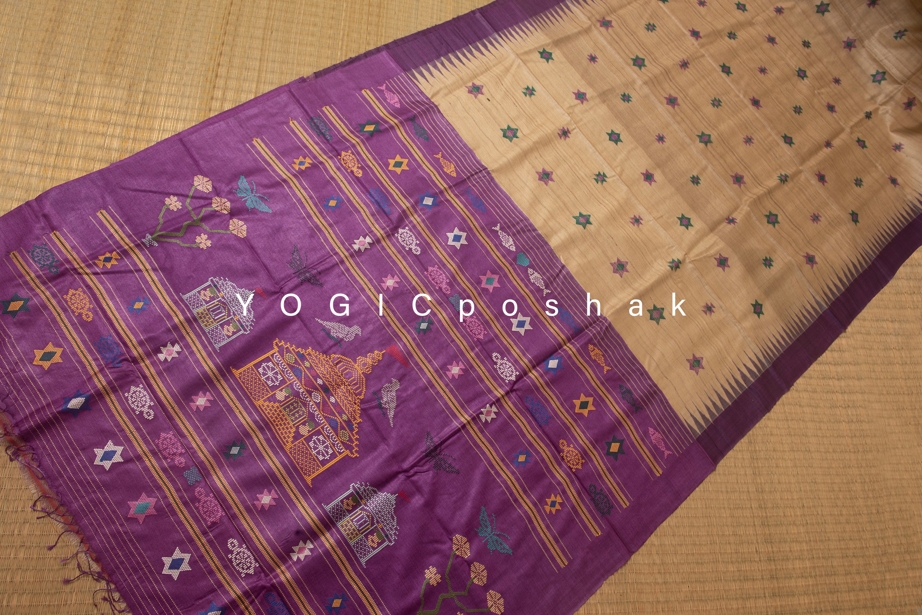 Tussore Aalaya | handwoven natural tussar silk saree | tussar color – YOGICposhak