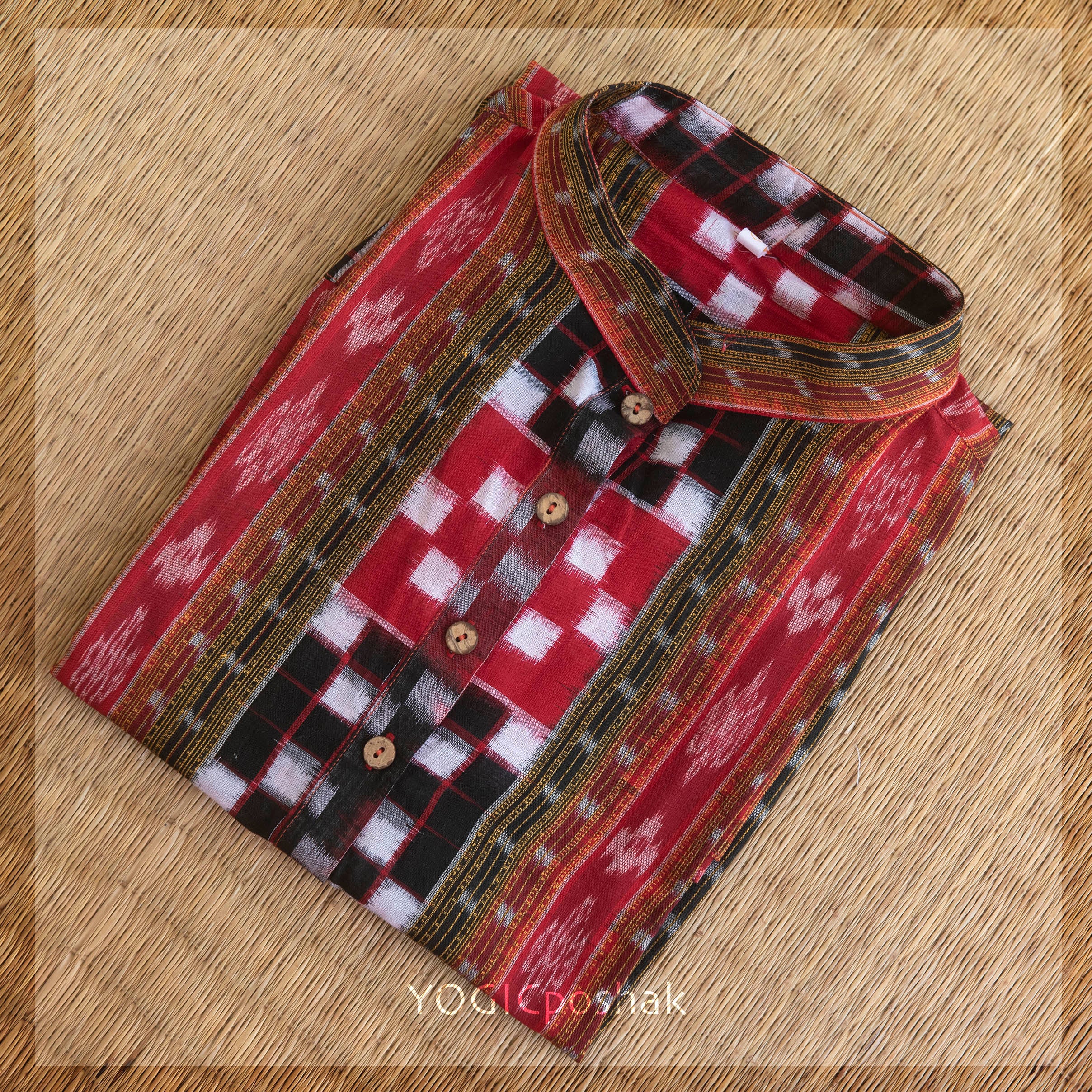 Vichitrapalli | Double ikat | handloom cotton kurta for men | red n black