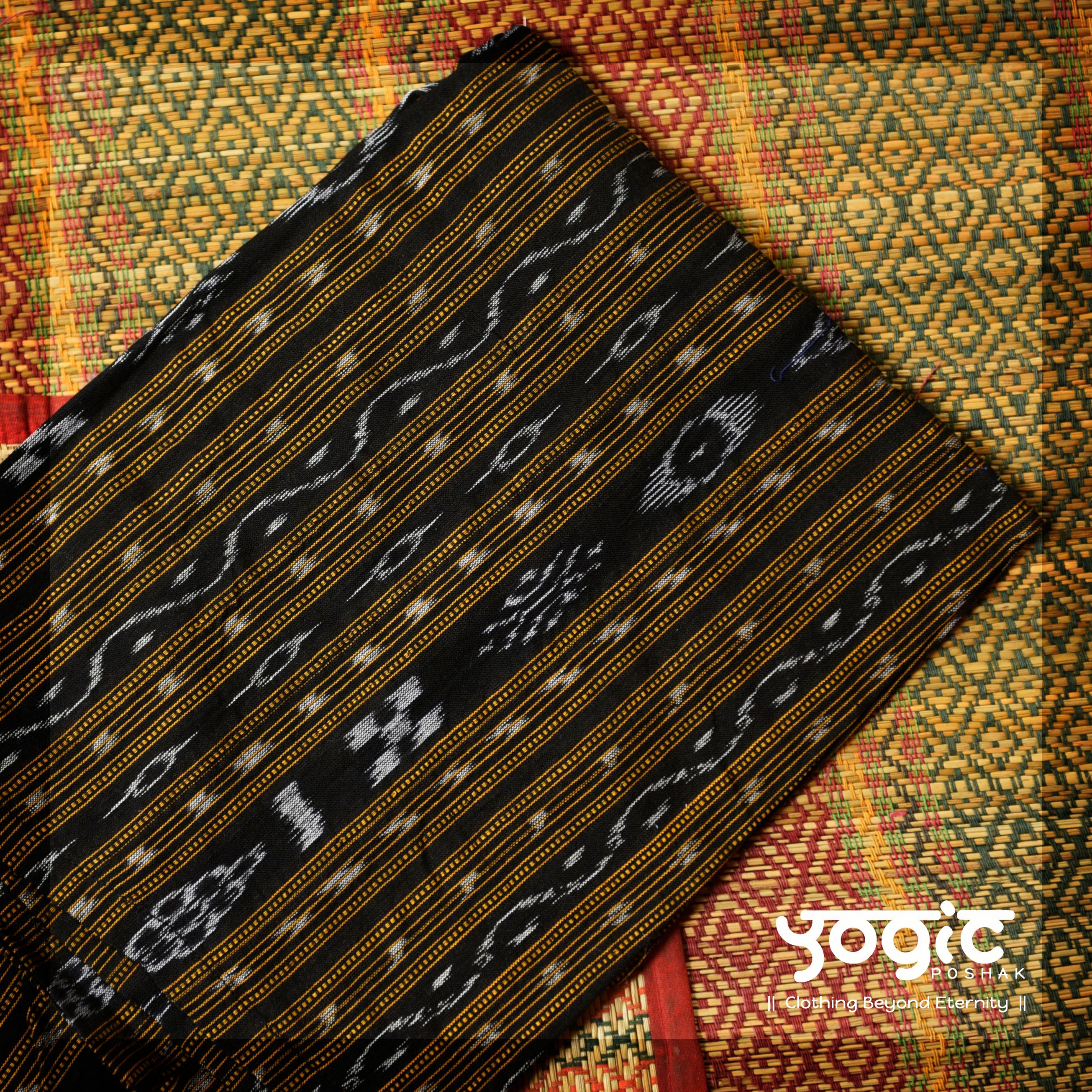Attri | Ebony Black | Ikat |  Hand weaved Cotton Kurta for Men