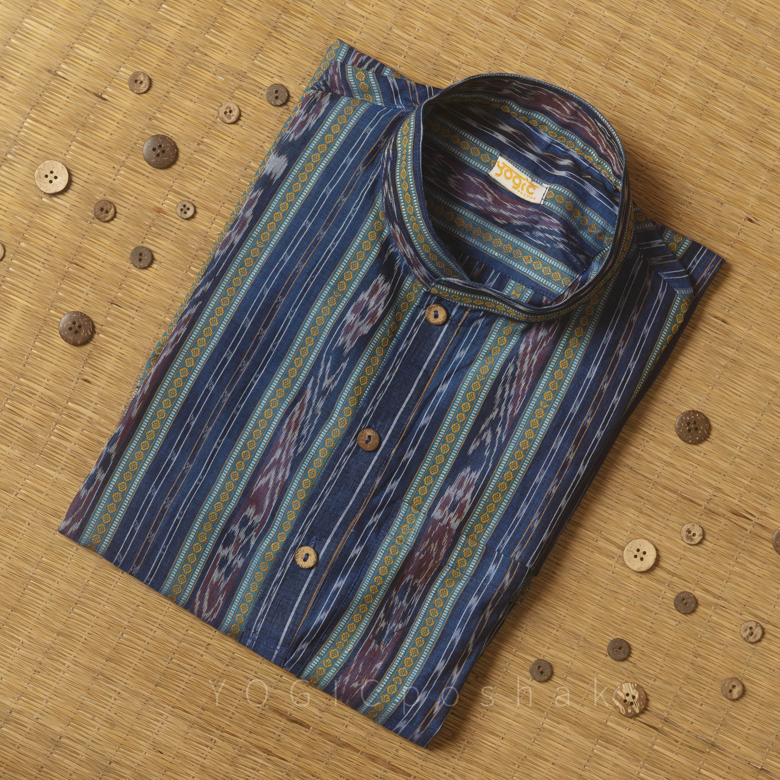 Angiras Angiras | Indigo | Ikat | Hand weaved Cotton Kurta for Men – YOGICposhak