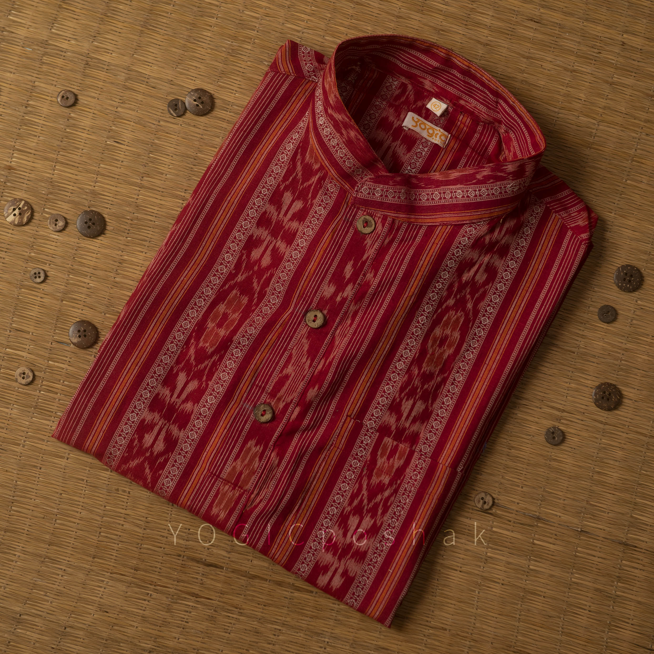 Angiras Angiras | Madder Red | Ikat | Hand weaved Cotton Kurta for Men ...