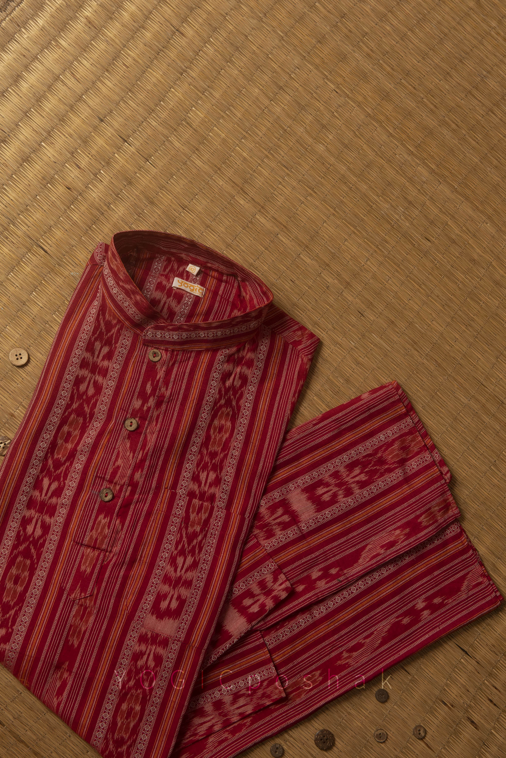Angiras | Madder Red | Ikat |  Hand weaved Cotton Kurta for Men
