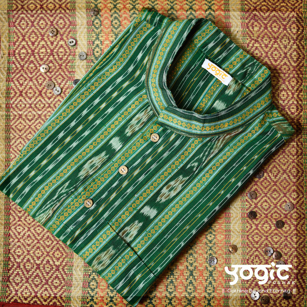 Angiras | deep green | ikat | hand weaved cotton kurta for men