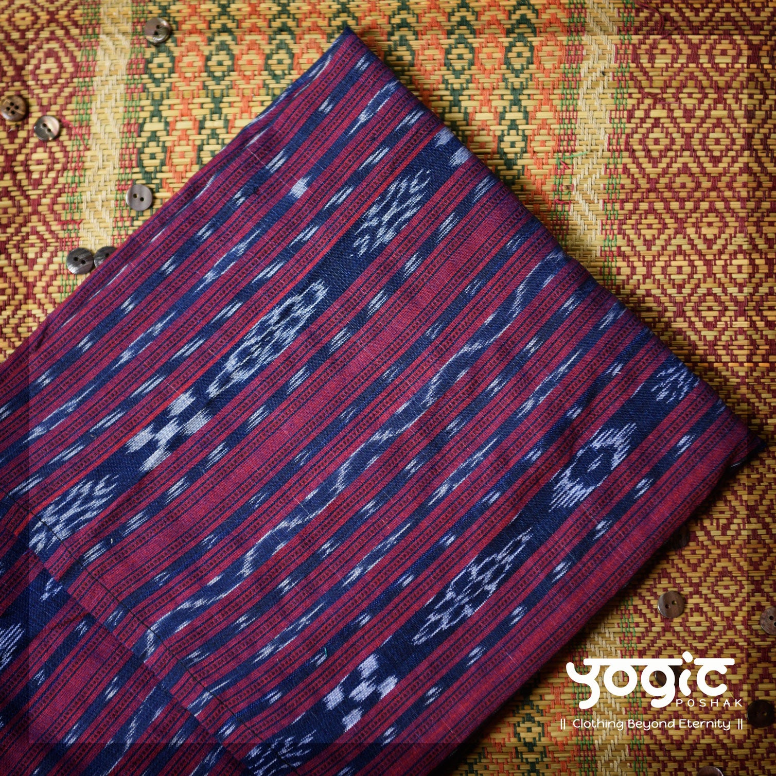 Attri | Blue Maroon | Ikat | Hand weaved Cotton Kurta for Men